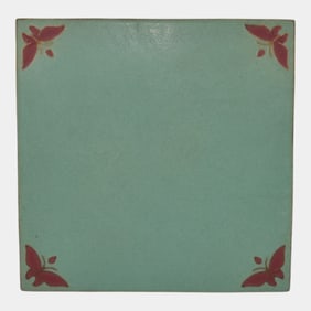 Van Briggle Vintage Art Pottery Teal Butterfly Ceramic Tile