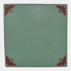 Van Briggle Vintage Art Pottery Teal Butterfly Ceramic Tile