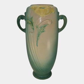 Roseville Poppy Green Pottery Floor Vase 879-18