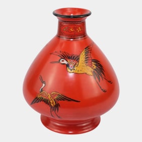 Shelley 1920s English Art Porcelain Red Bulbous Art Deco "Storks" Vase 778