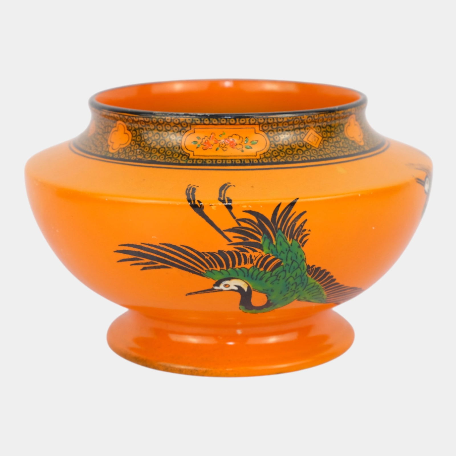 Shelley 1920s English Art Porcelain Orange "Storks" Art Deco Shouldered Vase 815 (1 of 7)