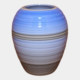 Shelley Vintage English Porcelain Art Deco Blue Ribbed Ceramic Vase 982