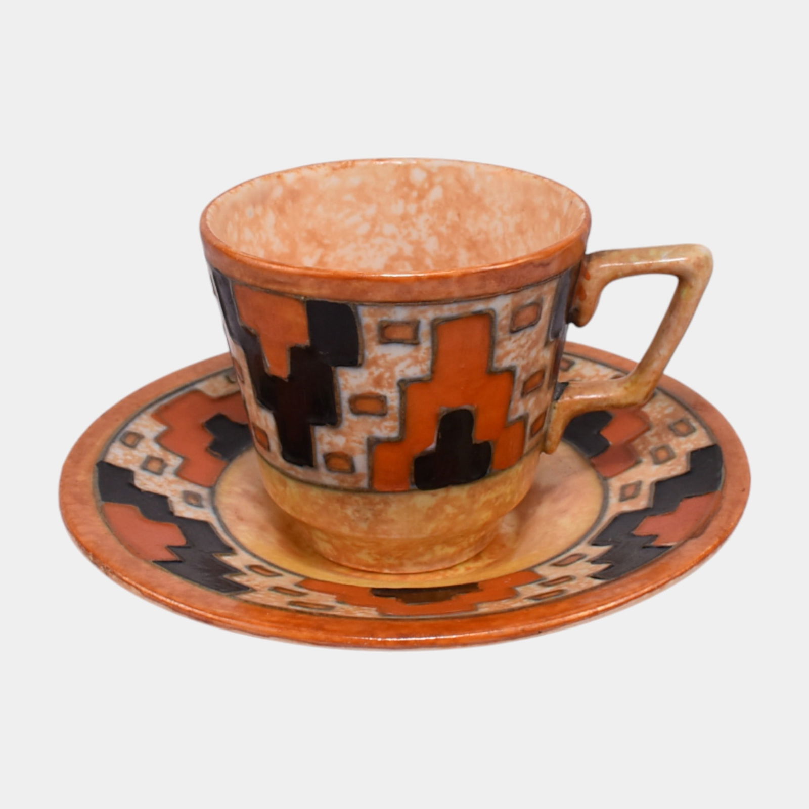 Charlotte Rhead For Crown Ducal English 1930s Orange "Aztec" Cup & Saucer (1 of 7)