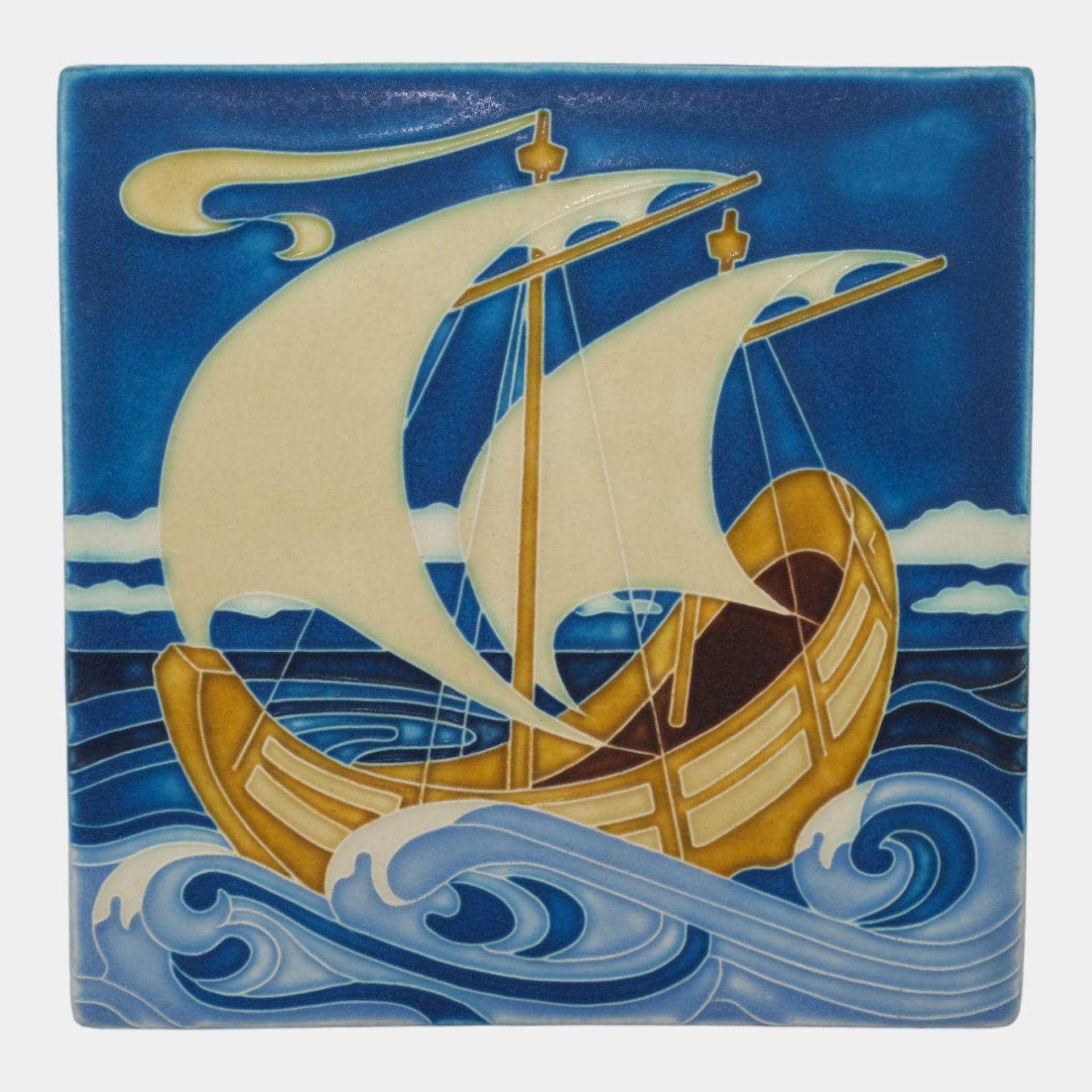 Motawi Tileworks Hand Made Art Pottery Blue "Magic Ship" Maritime Ceramic Tile: We offer in house shipping on all items. Plus spend $2000 on winning bids on qualified items and your shipping is free. Motawi Tileworks Hand Made Art Pottery Blue "Magic Ship" Maritime Ceramic Tile