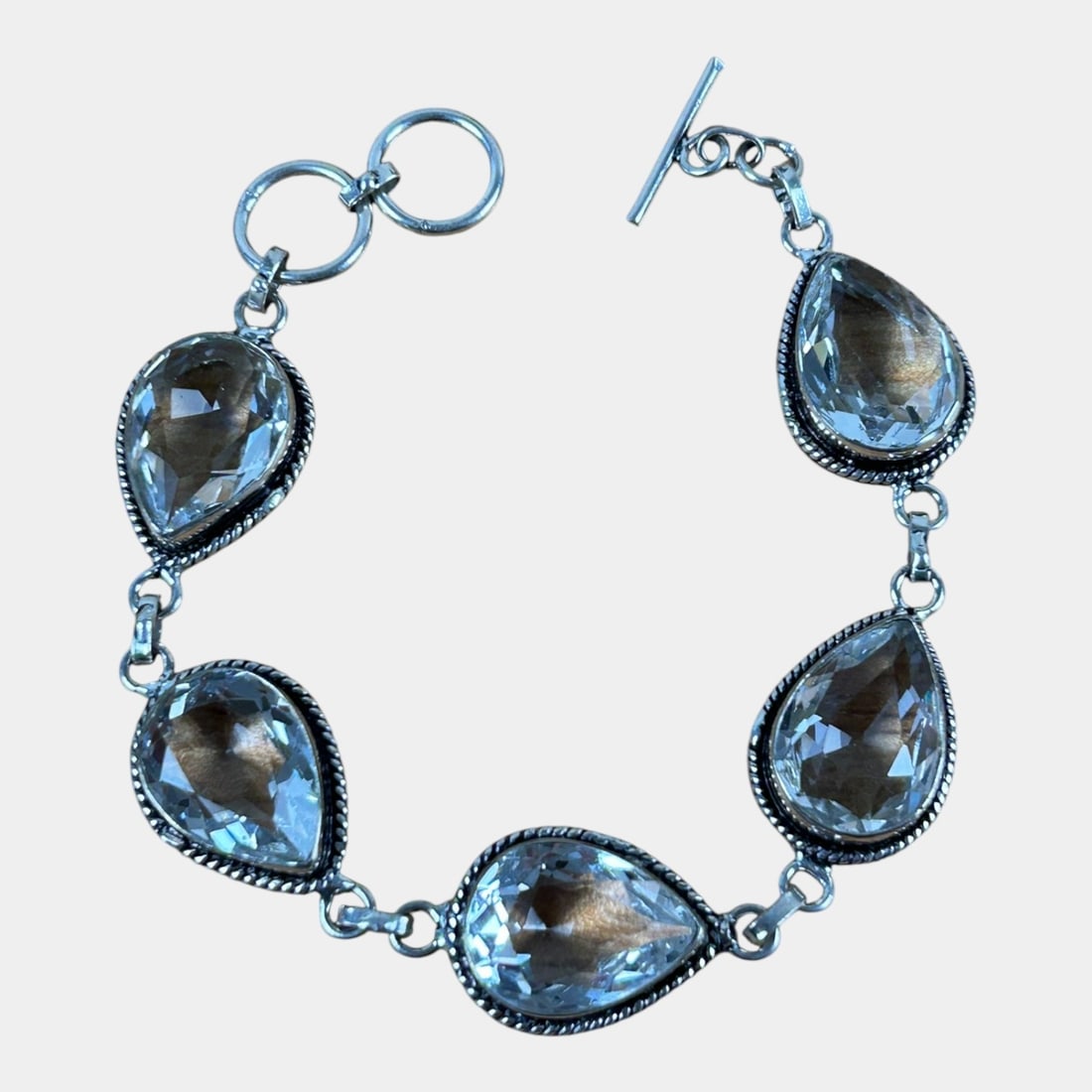Sterling Silver 925 Vintage Toggle Clasp Bracelet With Faceted Quartz Stones (1 of 2)