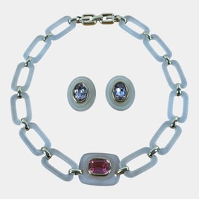 Givenchy Bijoux French Vintage 1970s Frosted Lucite Necklace & Earring Set