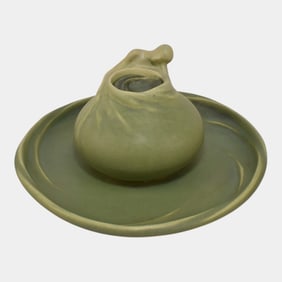 Rookwood 1901 Z Line Arts And Crafts Pottery Green Figural Ink Well Centerpiece