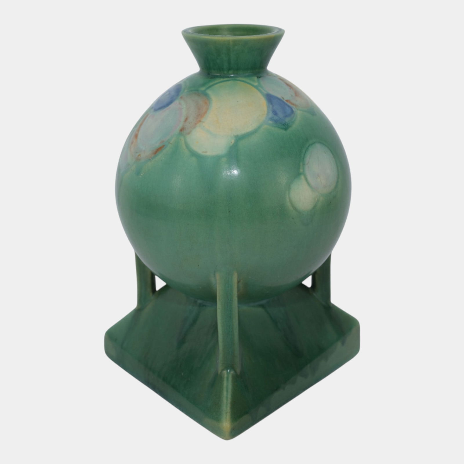 Roseville Futura 1928 Green Vintage Art Deco Pottery Balloons Globe Vase 404-8 (1 of 4)