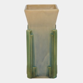 Roseville Futura 1928 Tan Vintage Art Deco Pottery Milk Carton Vase 402-8