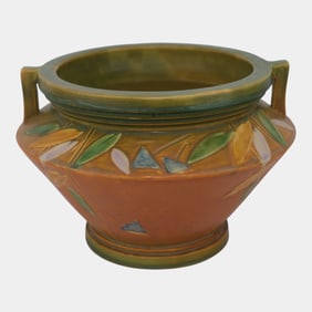 Roseville Futura 1928 Tan Vintage Pottery Jardiniere For Pedestal 616-8