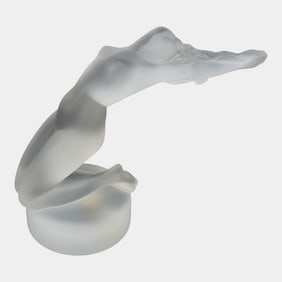 Lalique French Clear Frosted Crystal Chrysis Nude Figurine Hood Ornament