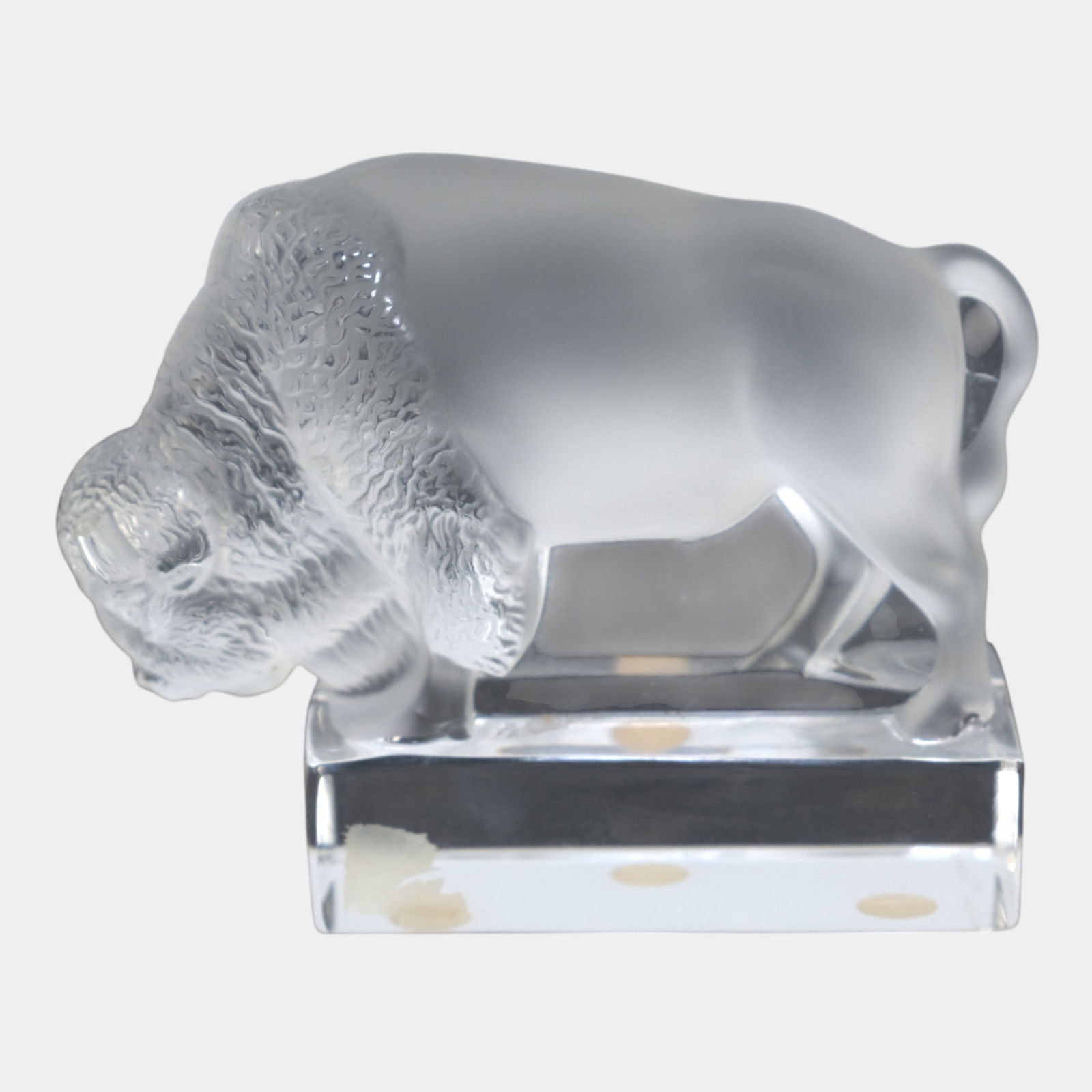 Lalique French Art Glass Clear Sculpted Crystal Bison On Base Paperweight: We offer in house shipping on all items. Plus spend $2000 on winning bids on qualified items and your shipping is free. Lalique French Art Glass Clear Sculpted Crystal Bison On Base Paperweight Elega
