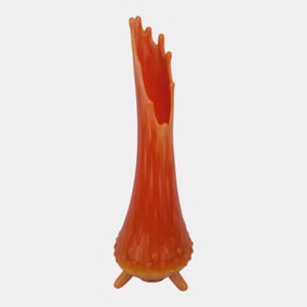 LE Smith Mid Century Modern Bittersweet Orange Footed Art Glass 12" Swung Vase
