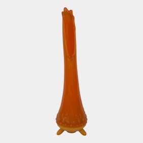 LE Smith Mid Century Modern Bittersweet Orange Footed Art Glass 14" Swung Vase