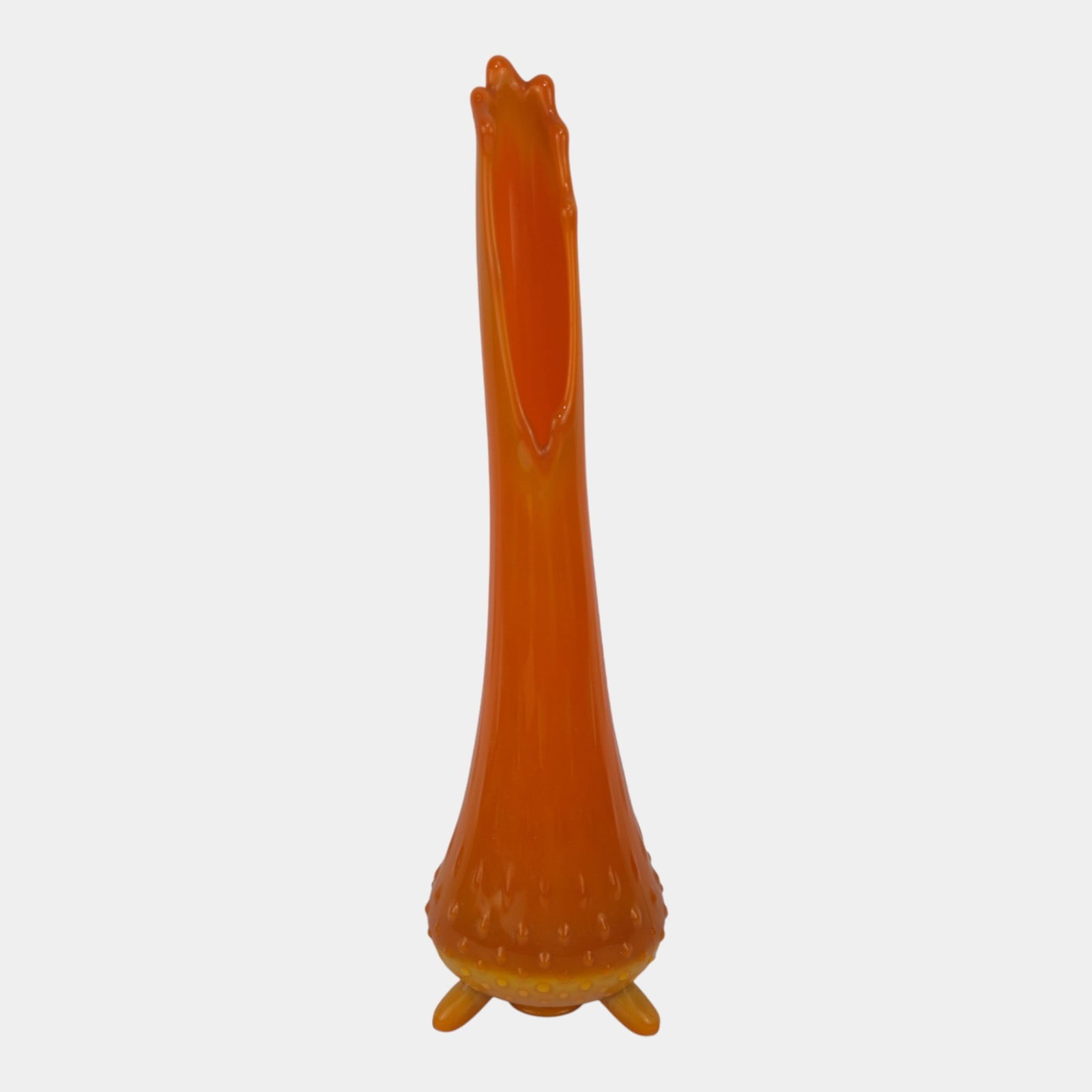 LE Smith Mid Century Modern Bittersweet Orange Footed Art Glass 14" Swung Vase (1 of 4)