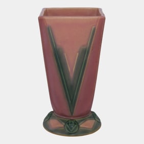 Roseville Futura 1928 Pink Green Art Deco Pottery Ceramic Victory Vee Vase 399-7