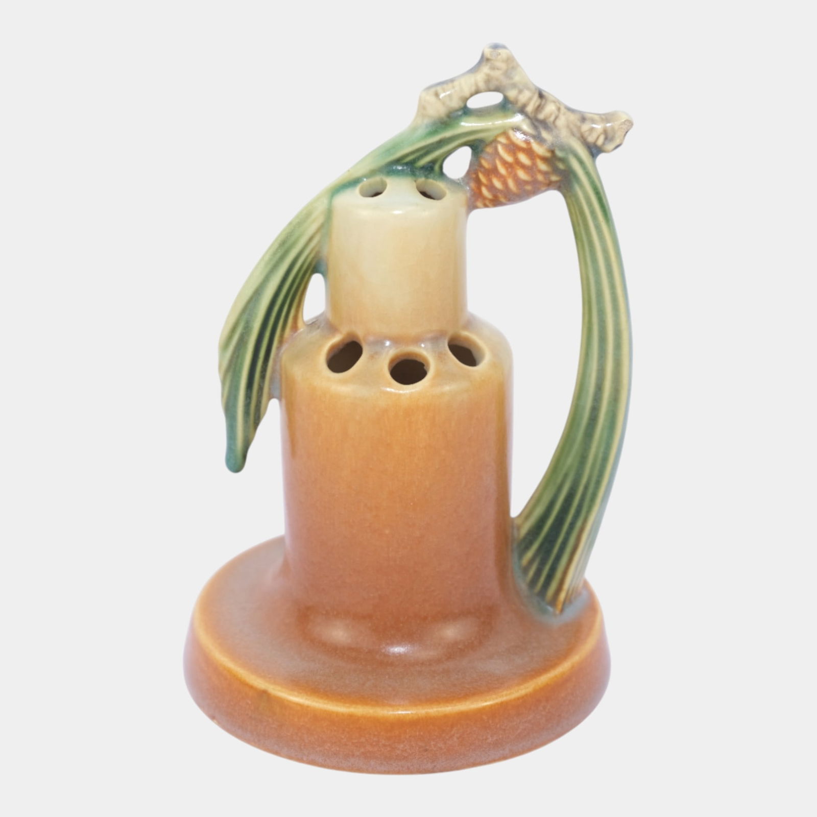 Roseville Pine Cone 1936 Brown Vintage Art Pottery Ceramic Flower Frog 21-5 (1 of 6)