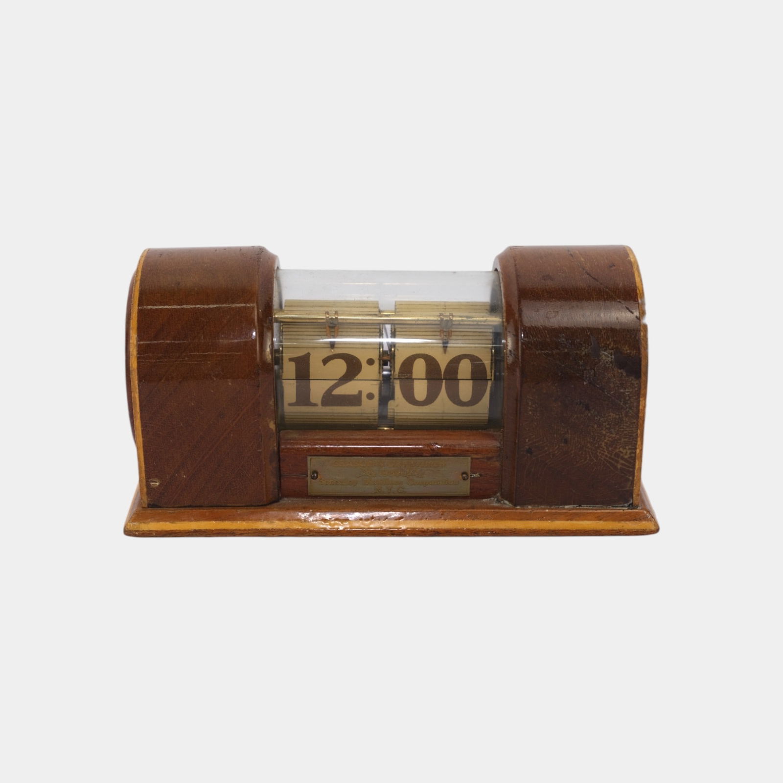 New Haven Clock Co. 1930s Wood Case Art Deco Rotary Flip Clock 1939 Front Plaque (1 of 8)