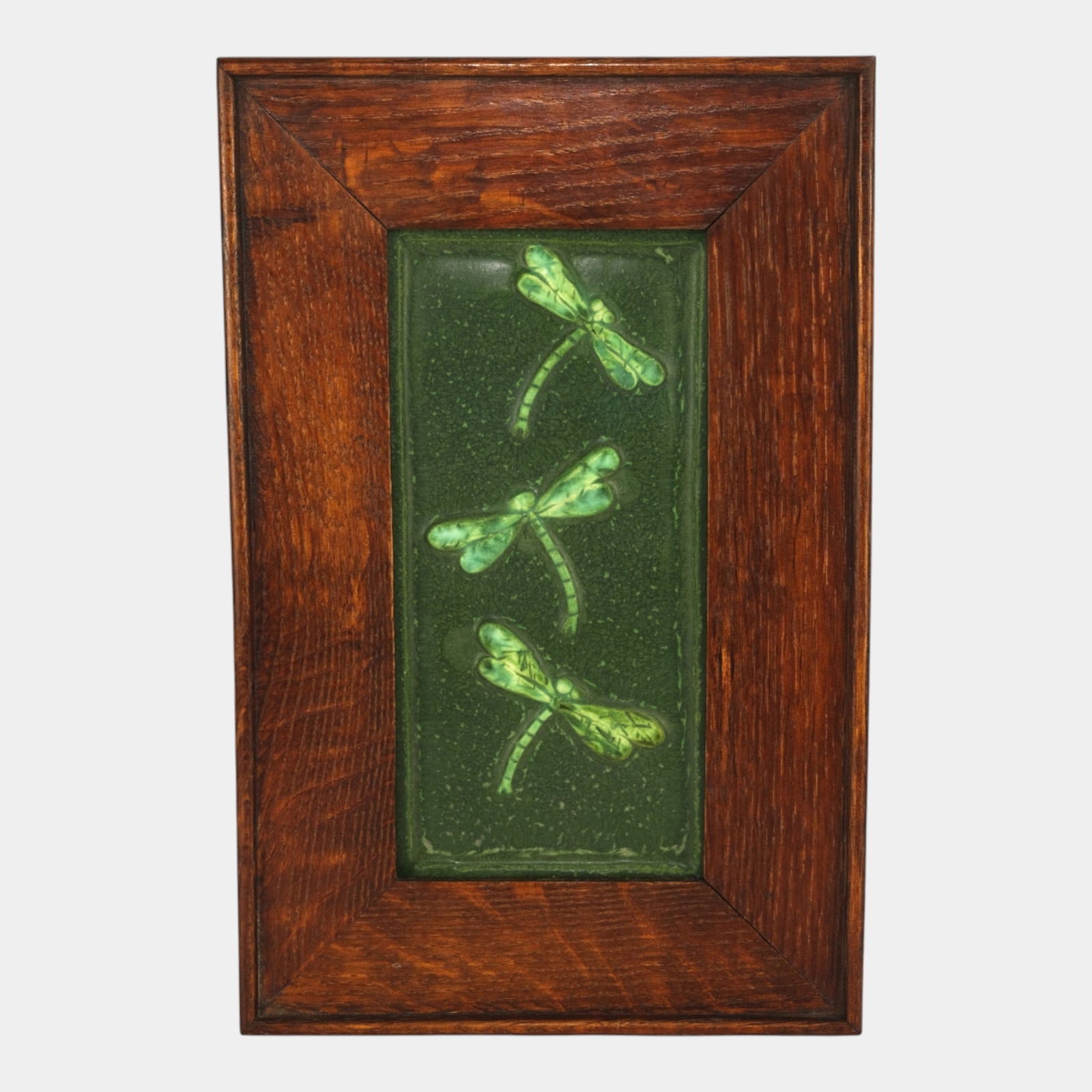 Ephraim Faience 2004 Framed Matte Green Dragonflies Pottery Tile One Of A Kind (1 of 2)