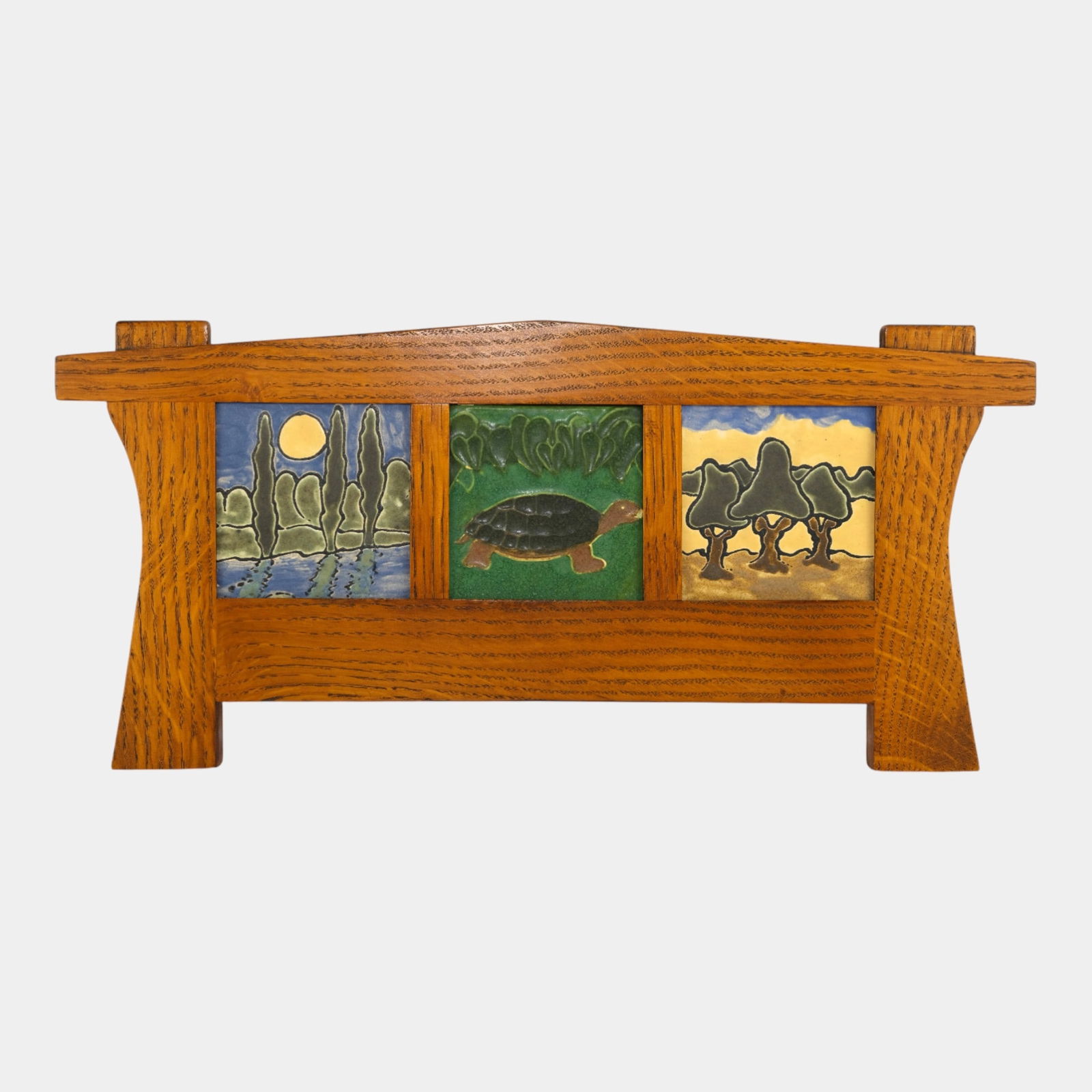 Ephraim Faience 2000 Art Pottery S.E.G. Style Trees Turtle Oak Framed Tiles (1 of 2)
