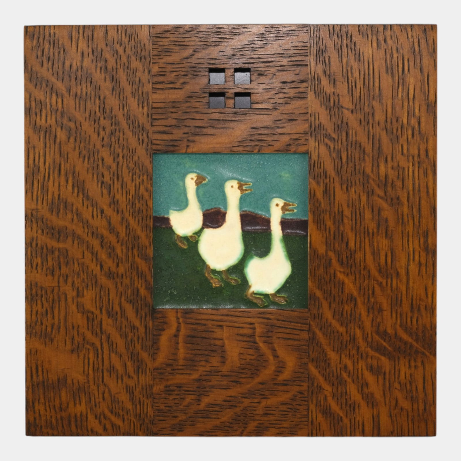 Ephraim Faience Hand Made Art Pottery Art And Crafts Framed Geese Tile (1 of 2)
