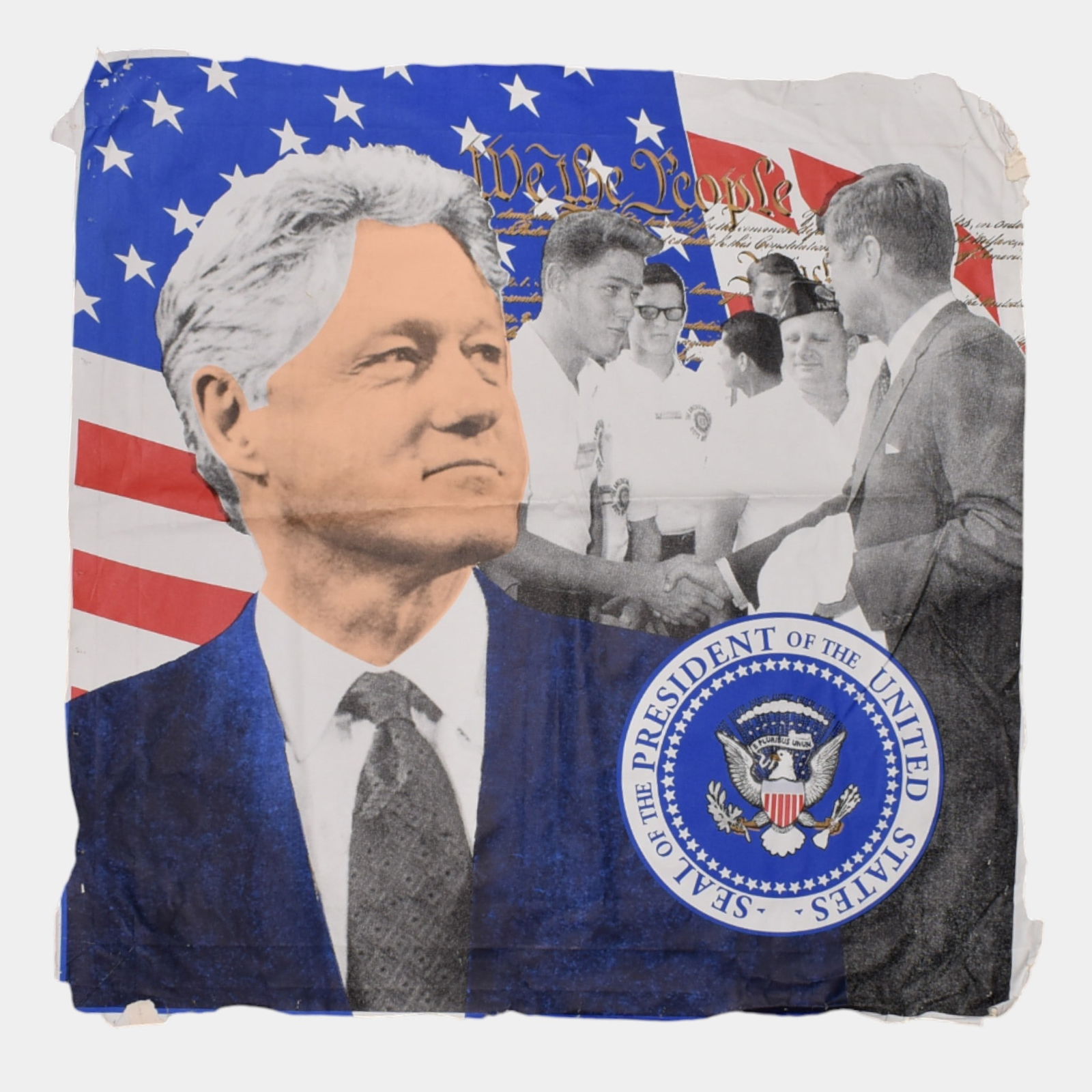 Steve Kaufman Bill Clinton "We The People" Silkscreen On Canvas #18/50: Steve Kaufman Bill Clinton "We The People" Silkscreen On Canvas #18/50 Steve Kaufman â€“ We The People, a vibrant mixed-media artwork depicting President Bill Clinton with John F. Kennedy, set