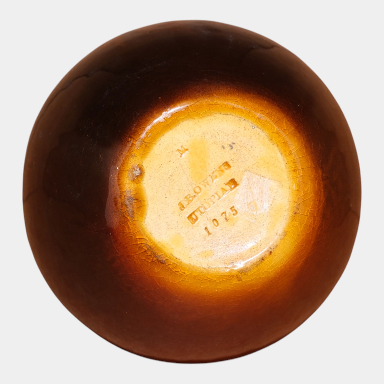 Owens Utopian Early 1900s Hand Painted Peaches Ceramic Bulbous Bottle Vase - 3