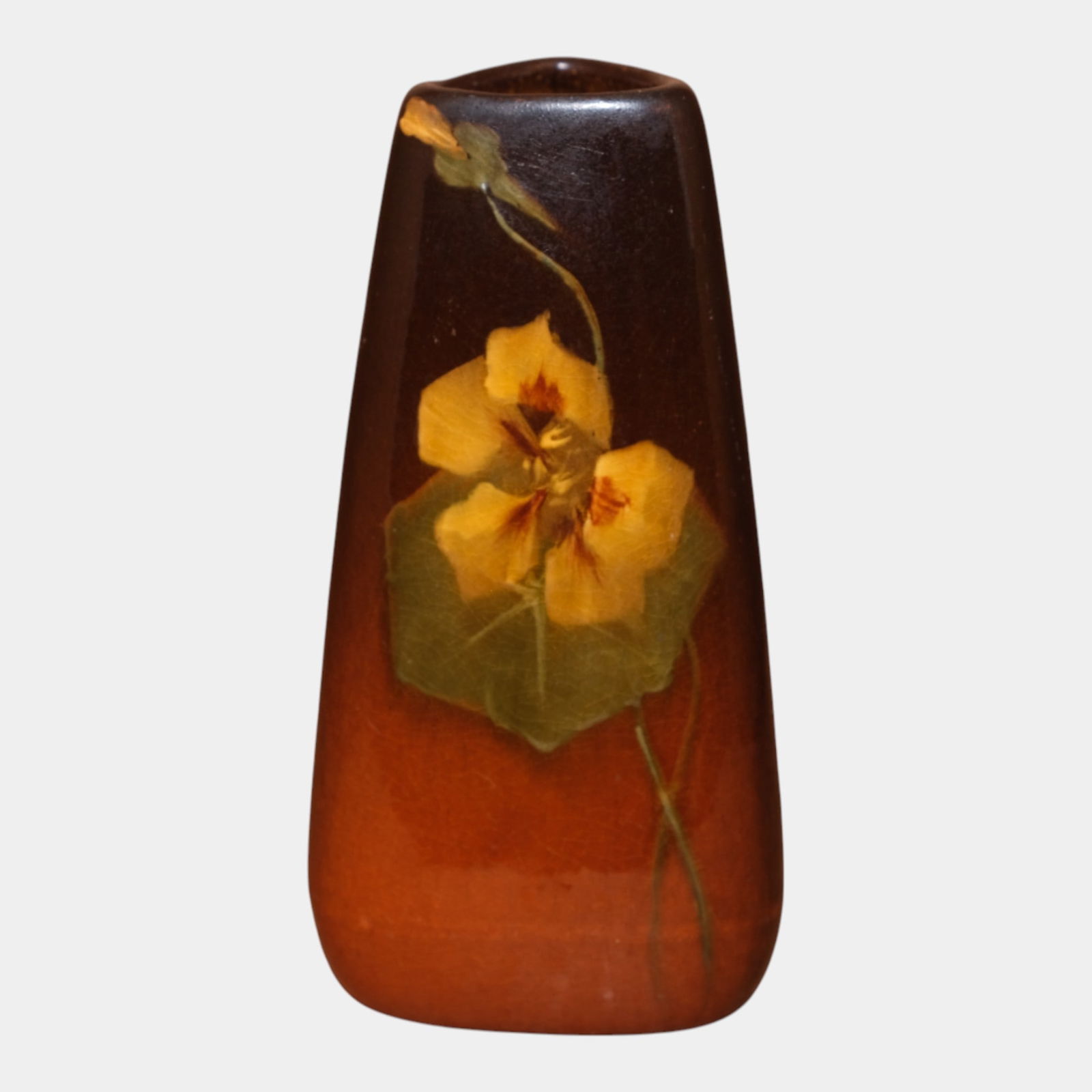 Weller Louwelsa 1900s Vintage Standard Glaze Art Pottery Triangular Pansy Vase (1 of 3)