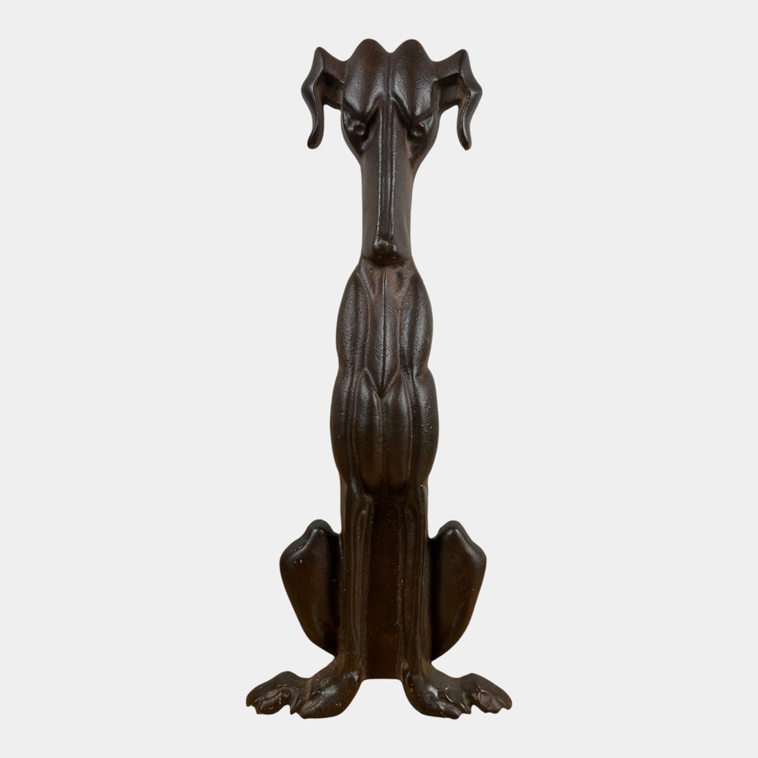 Art Deco 1930s Andiron Turned Figural Doorstop Large 17" Tall Brass Whippet Dog: Art Deco 1930s Andiron Turned Figural Doorstop Large 17" Tall Brass Whippet Dog Boldly stylized and strongly vertical, this Art Deco cast iron dog figure was originally a fireplace andiron and later t