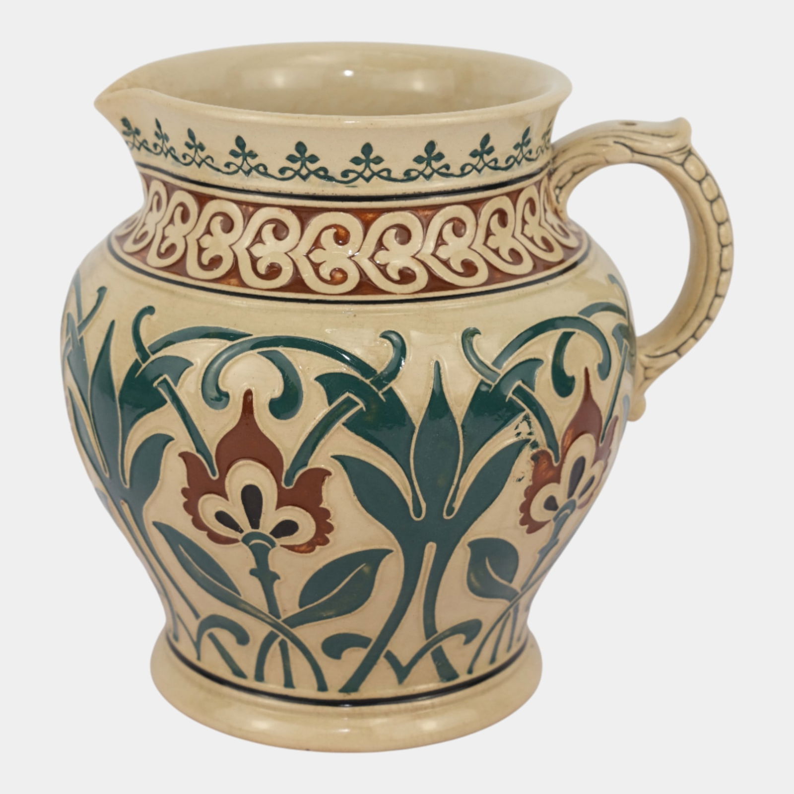 European Art Nouveau Vintage Art Pottery Green Floral Ceramic Pitcher (1 of 6)