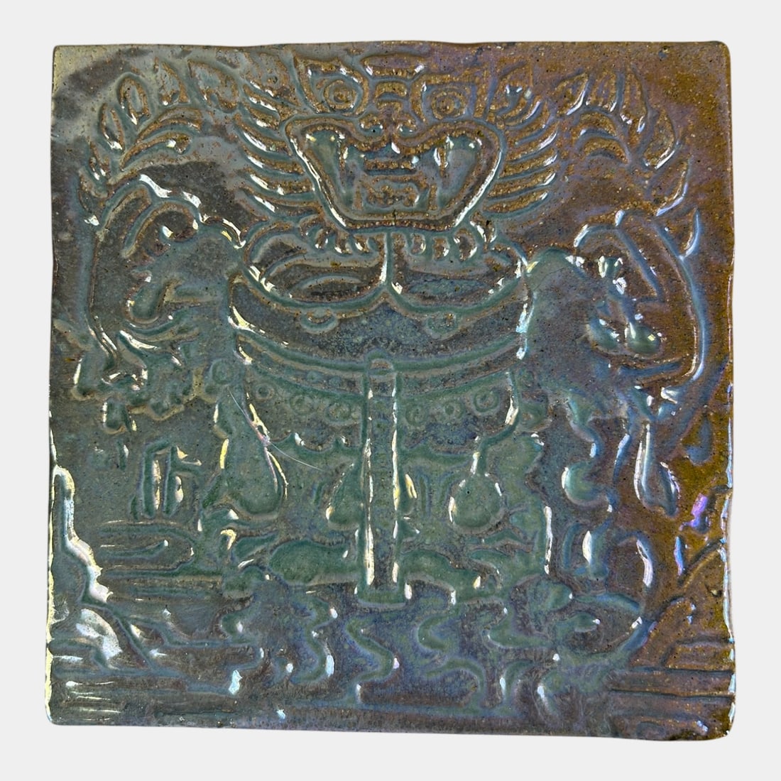 Pewabic Detroit 1920s Art Pottery Golden Iridescent Korean Rock Beast Large Tile (1 of 3)