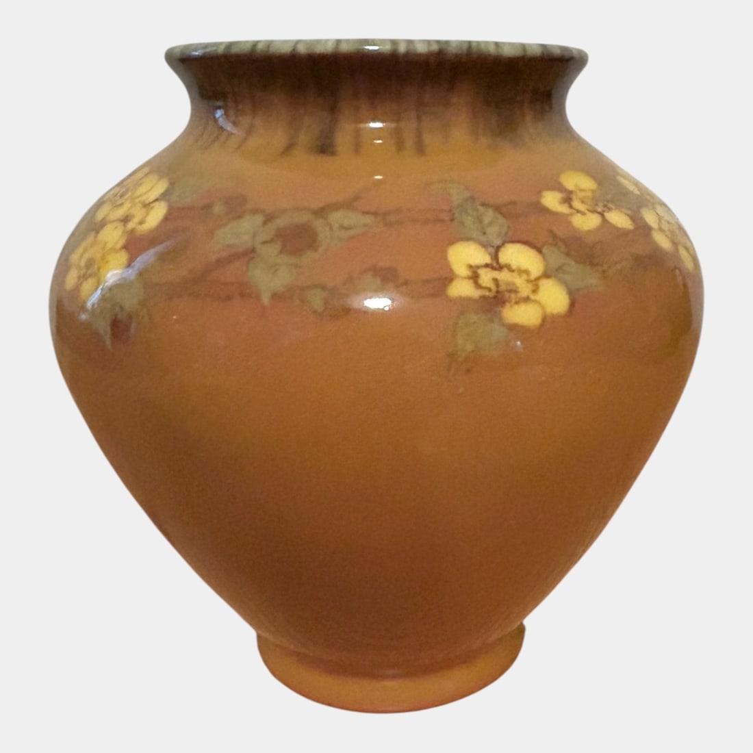 Rookwood Pottery 1925 Yellow Tint Glaze Floral Banded Ceramic Vase 2831 Sax: Rookwood Pottery 1925 Yellow Tint Glaze Floral Banded Ceramic Vase 2831 Sax Warmly glazed and gently expressive, this Arts & Crafts era Rookwood vase features a rounded shouldered form adorned with ha