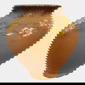 Rookwood Pottery 1925 Yellow Tint Glaze Floral Banded Ceramic Vase 2831 Sax: Rookwood Pottery 1925 Yellow Tint Glaze Floral Banded Ceramic Vase 2831 Sax Warmly glazed and gently expressive, this Arts & Crafts era Rookwood vase features a rounded shouldered form adorned with ha