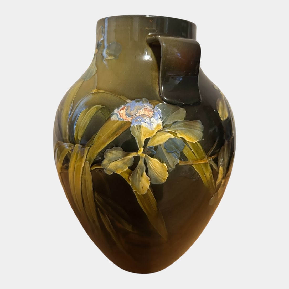 Rookwood Pottery 1891 Standard Glaze Blue Iris Handled Vase 604C Shirayamadani - 2