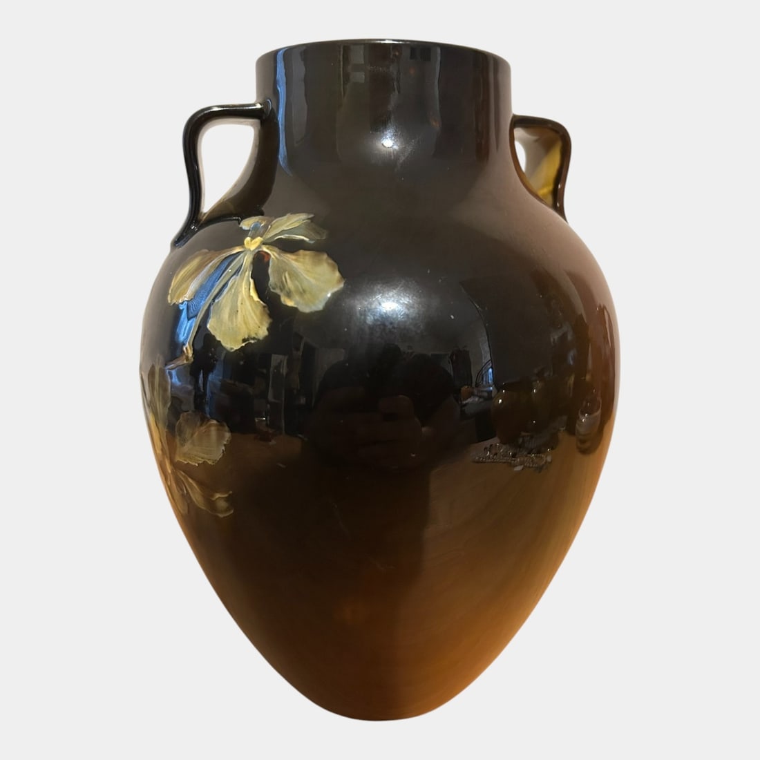 Rookwood Pottery 1891 Standard Glaze Blue Iris Handled Vase 604C Shirayamadani - 3