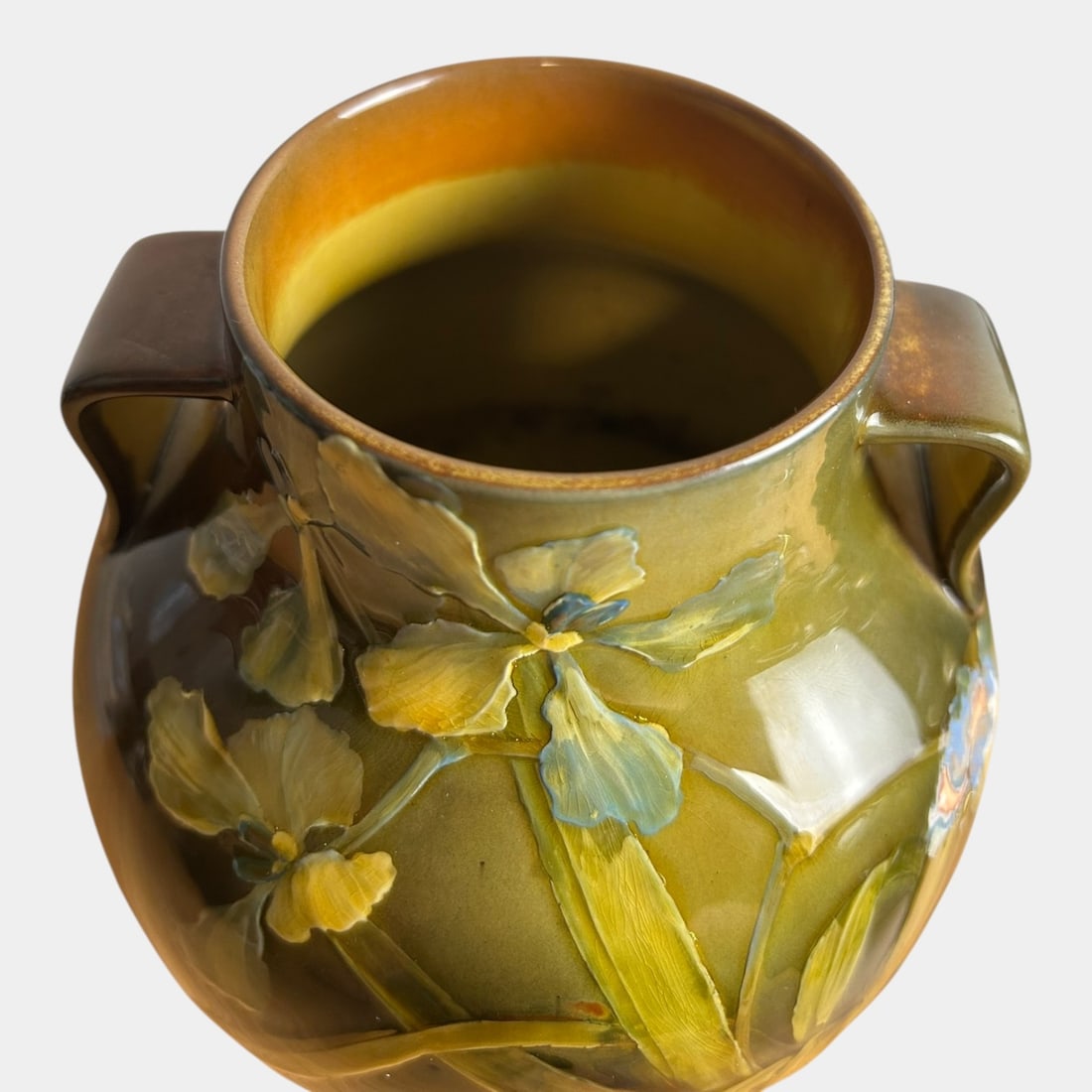 Rookwood Pottery 1891 Standard Glaze Blue Iris Handled Vase 604C Shirayamadani - 5