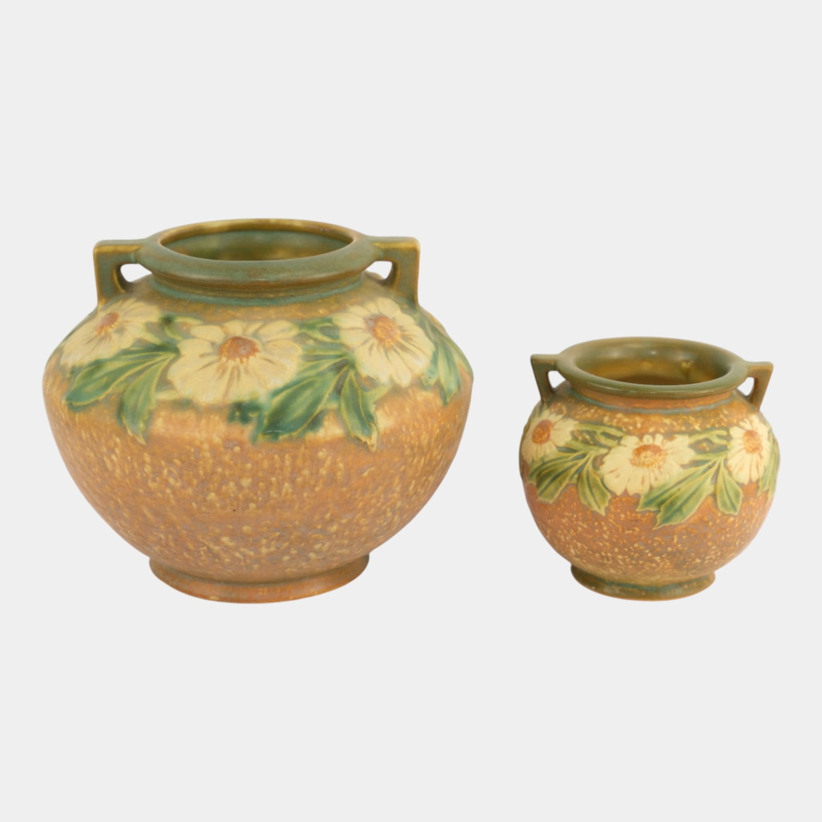 Roseville Dahlrose 1928 Vintage Arts And Crafts Pottery Brown Vases (1 of 3)