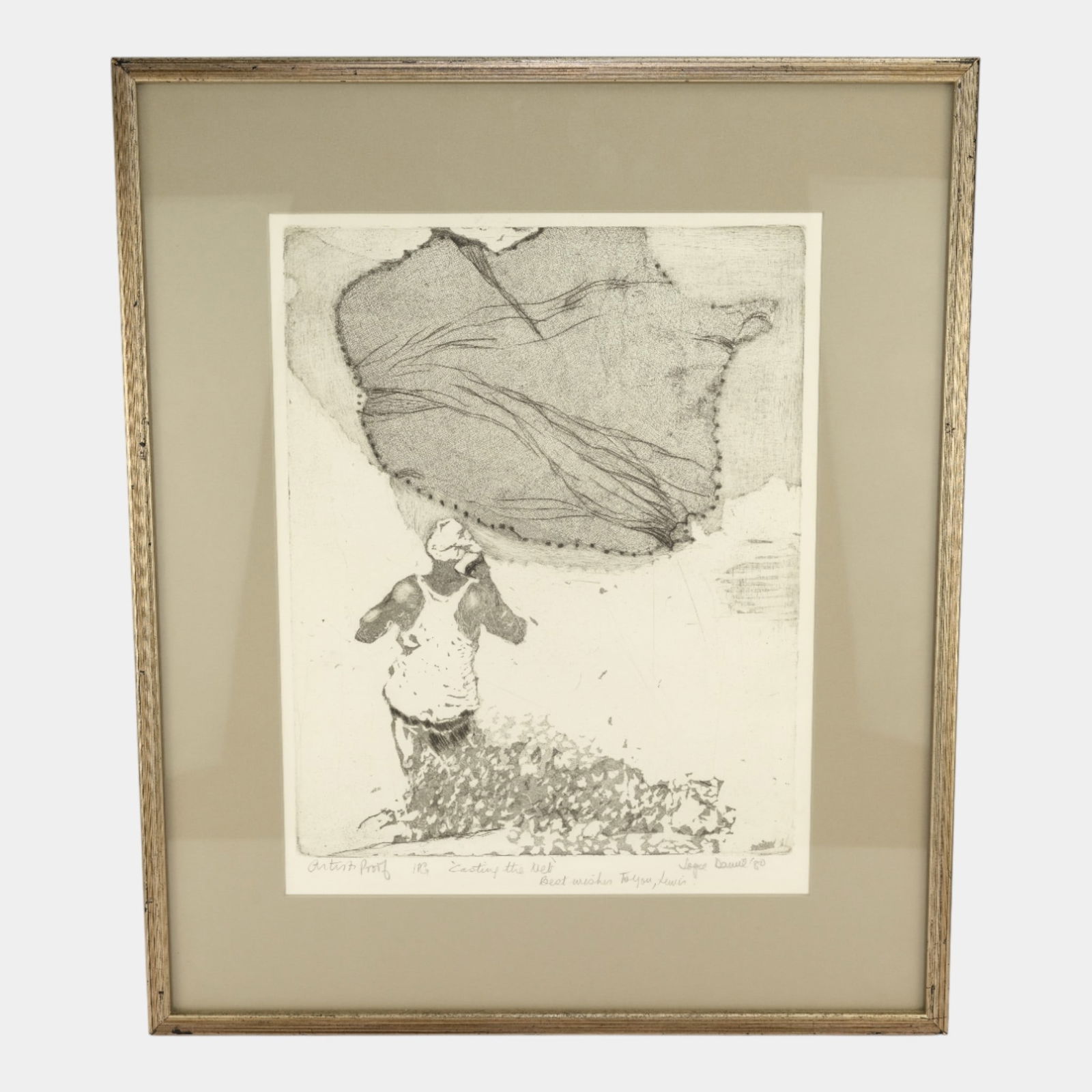 Joyce Daniel (American, 20th Century) Casting the Net 1980 Artist Proof Artwork: Joyce Daniel (American, 20th Century) Casting the Net 1980 Artist Proof Artwork Joyce Daniel (American, 20th c.), Casting the Net, 1980. Etching, pencil signed, titled, dated and marked A/P (Artistâ&