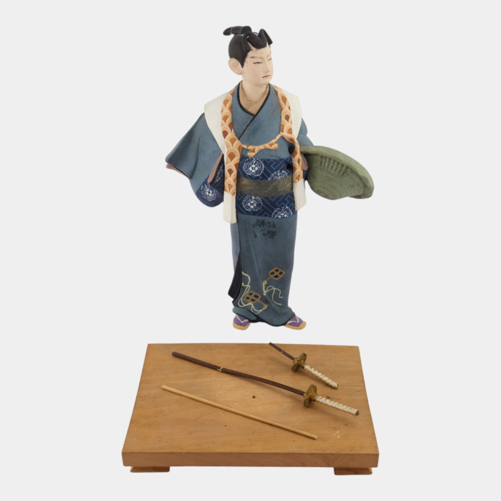 Japanese Young Samurai Hakata Doll Hand Painted Figurine On Wood Stand (1 of 3)