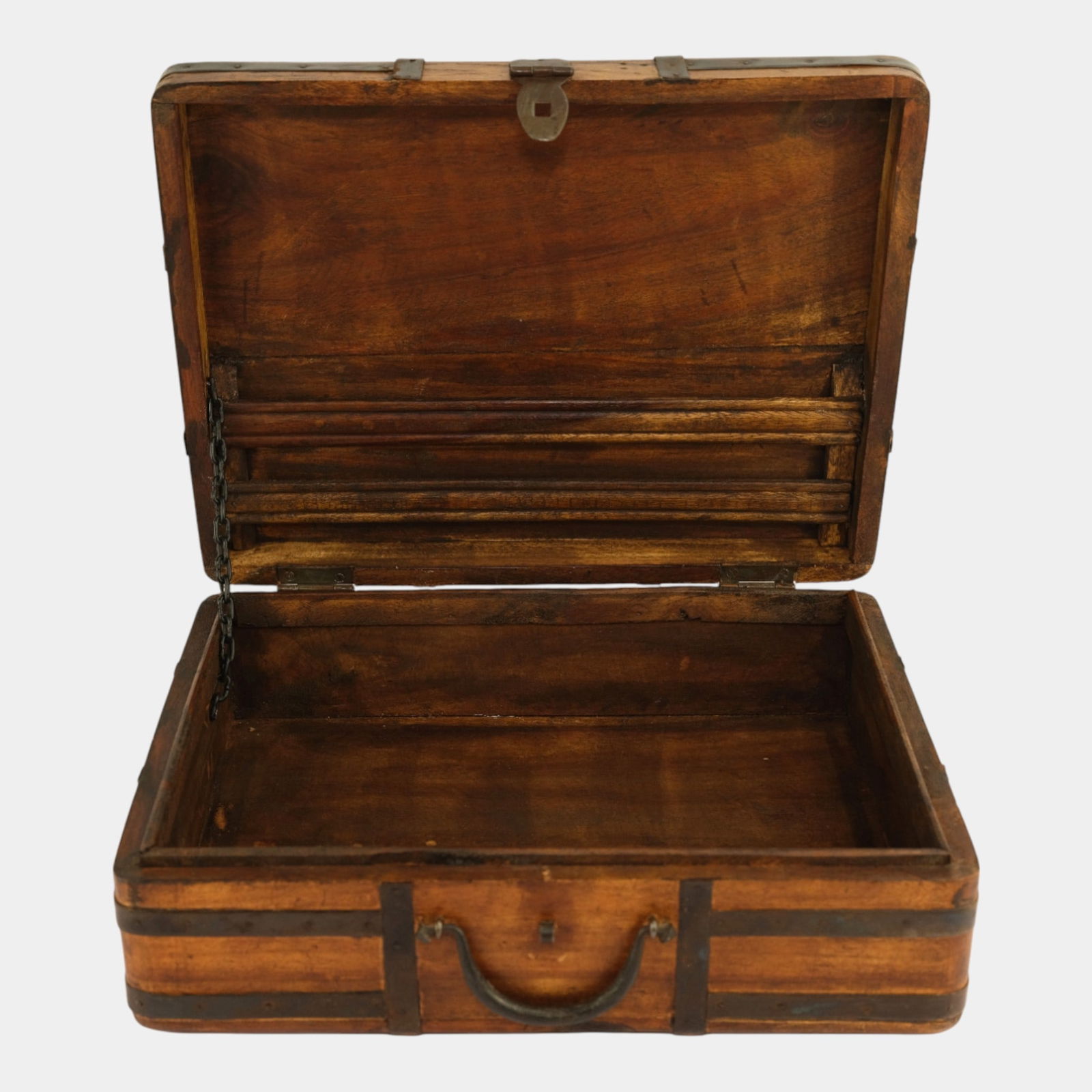 Antique Asian Solid Wood Trinket Box with Iron Strap Details (1 of 4)