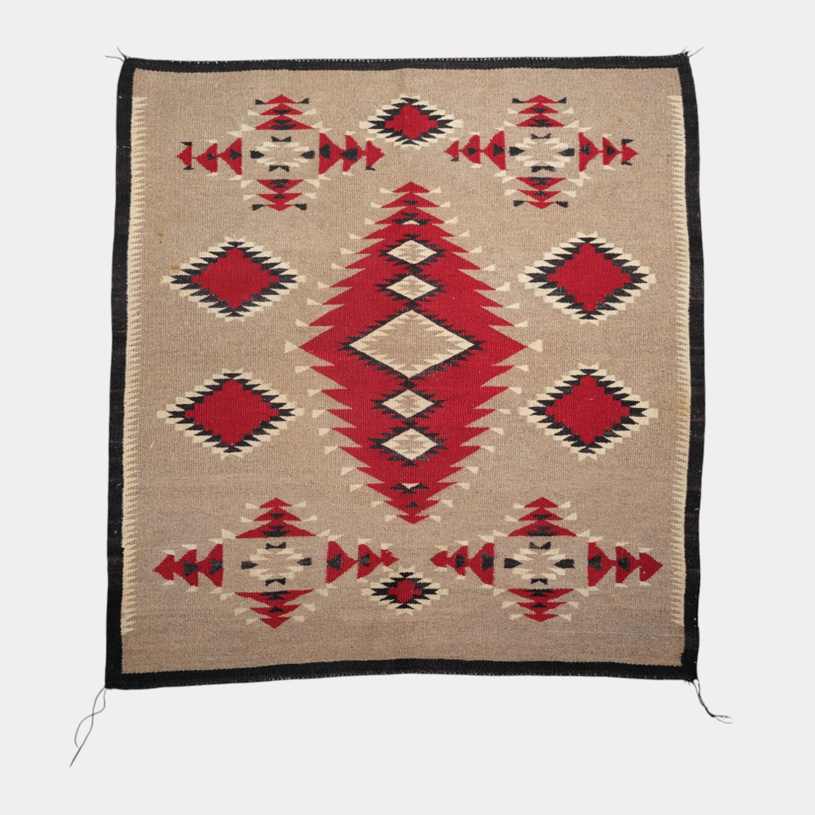 Navajo Hand Woven Red Brown Geometric Stepped Diamond Pattern Weaving Rug (1 of 2)