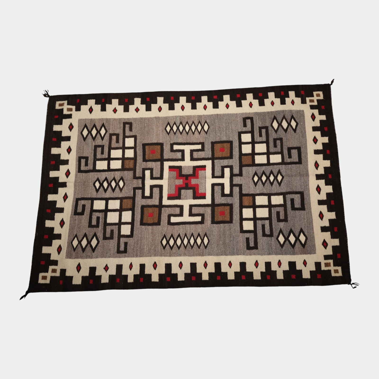 Navajo Hand Woven Black Gray Geometric Storm Pattern Weaving Rug (1 of 2)