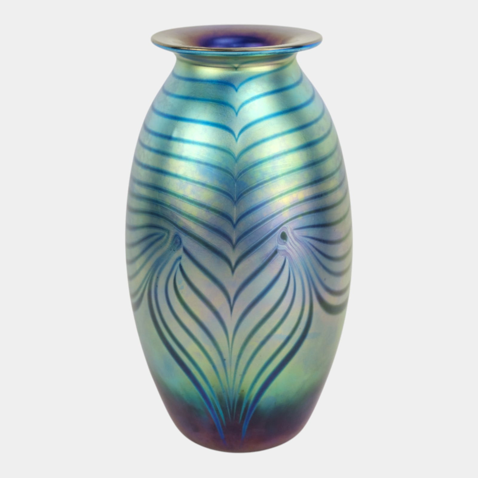 Robert Eickholt Blue Green Purple Iridescent Pulled Feather Art Glass Vase (1 of 3)