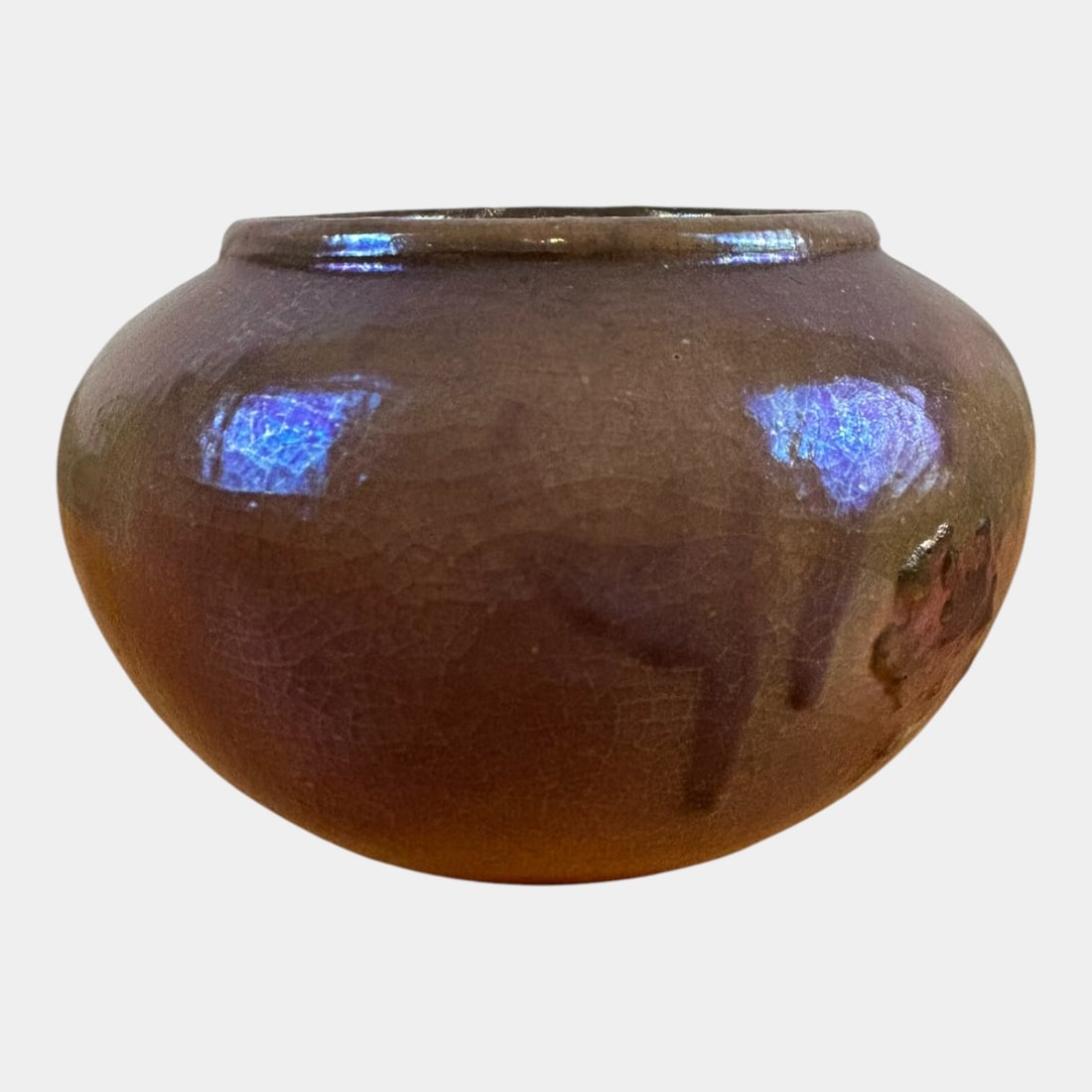 Pewabic 1920s Art Pottery Hand Made Iridescent Tan Purple Metallic Glaze Bowl (1 of 8)