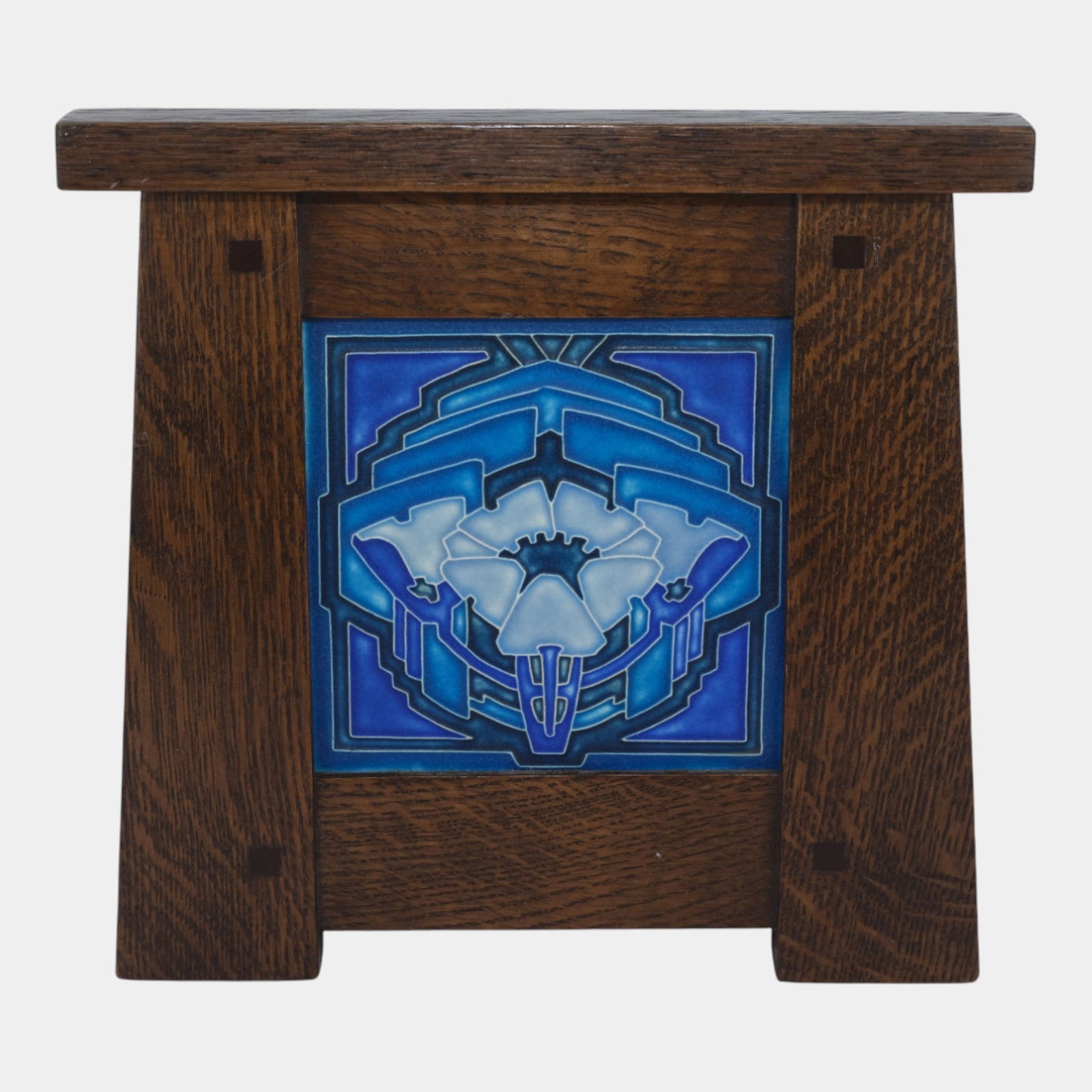 Motawi Tileworks Hand Made Art Pottery Framed Matte Blue White Poppy Tile (1 of 6)