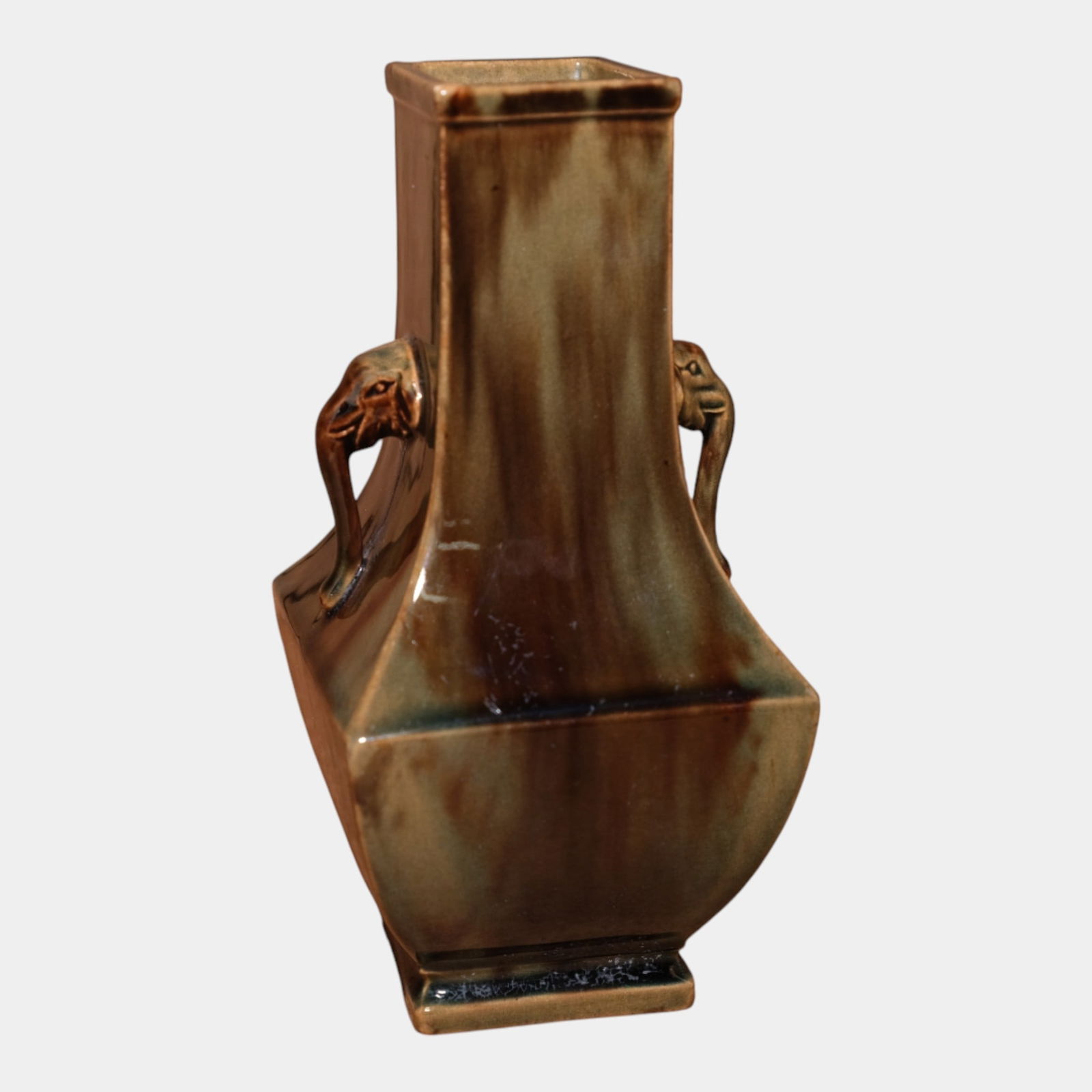 Chelsea Keramic Art Works Red Green Blended Glaze Elephant Handled Pottery Vase (1 of 8)