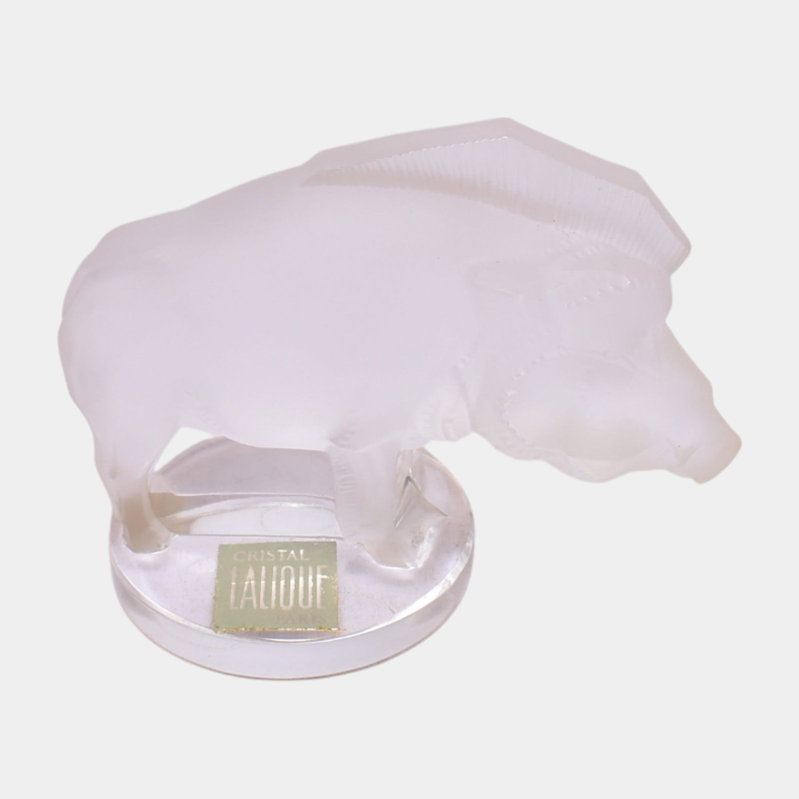 Lalique French Frosted Clear Crystal Boar Figural Paperweight (1 of 3)