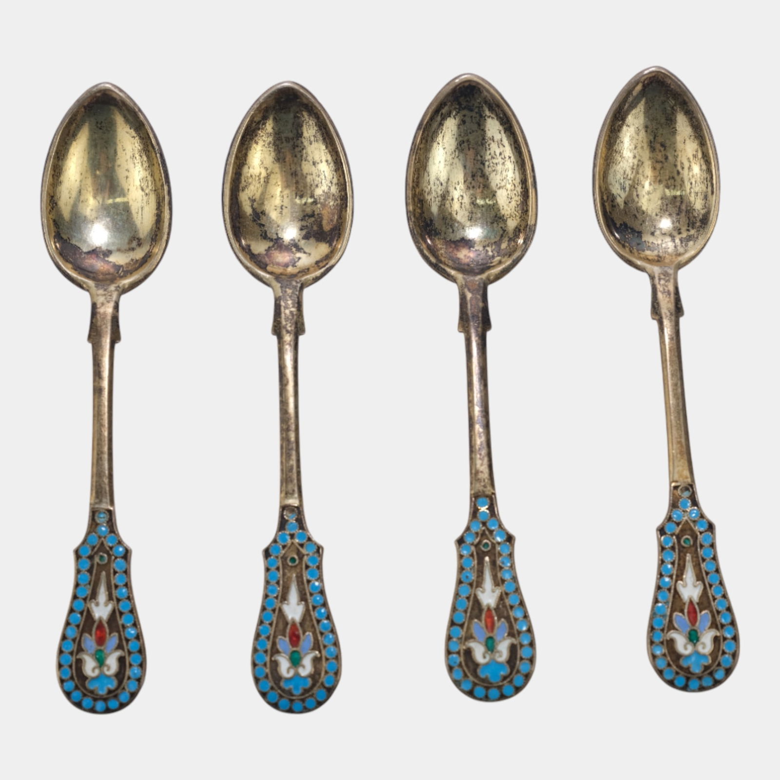 Vasily Agafonov Late 19th C Russian Imperial 875 Silver Cloisonne 4 Tea Spoons (1 of 5)