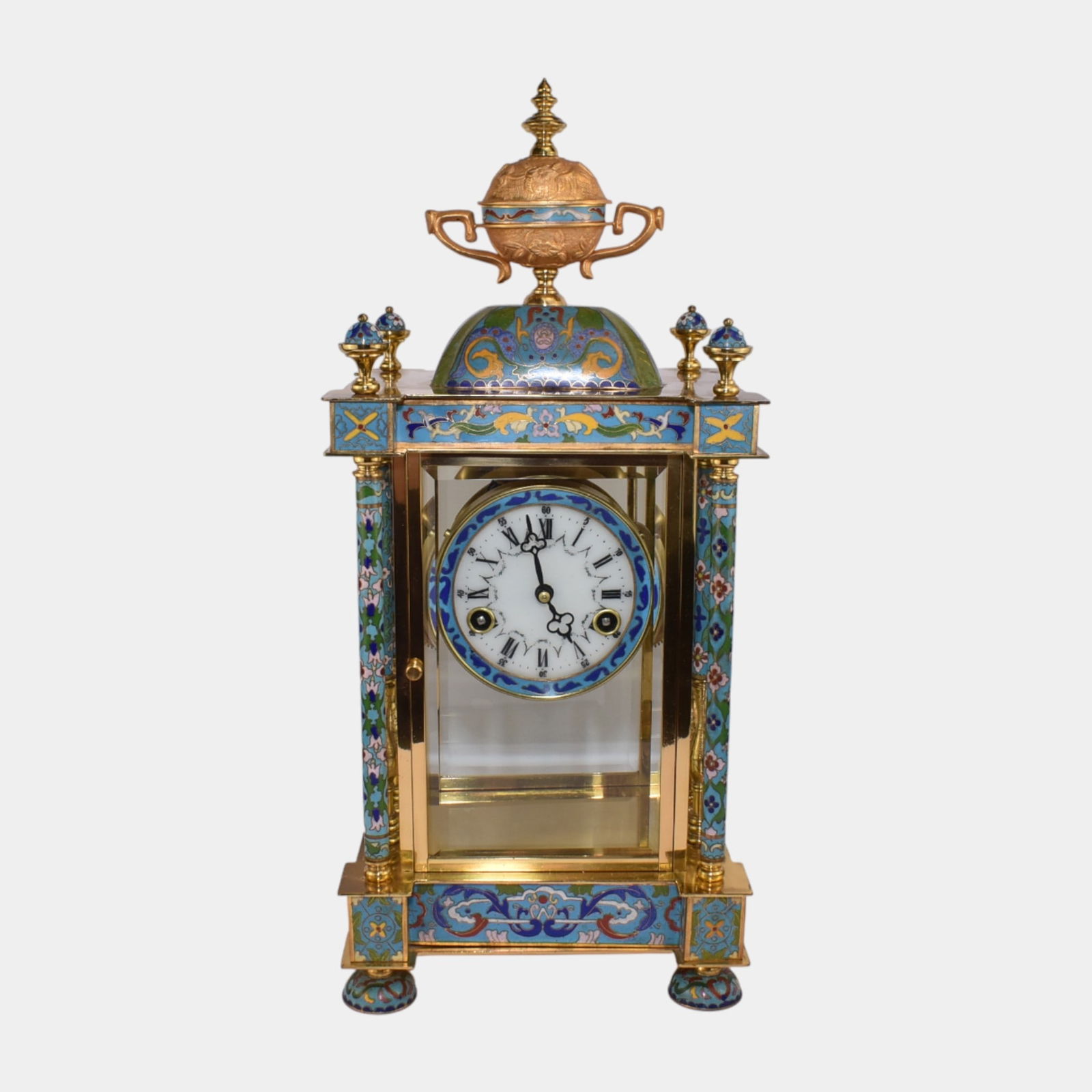 Chinese Vintage French Style Cloisonne Enamel On Brass Floral Case Clock (1 of 9)