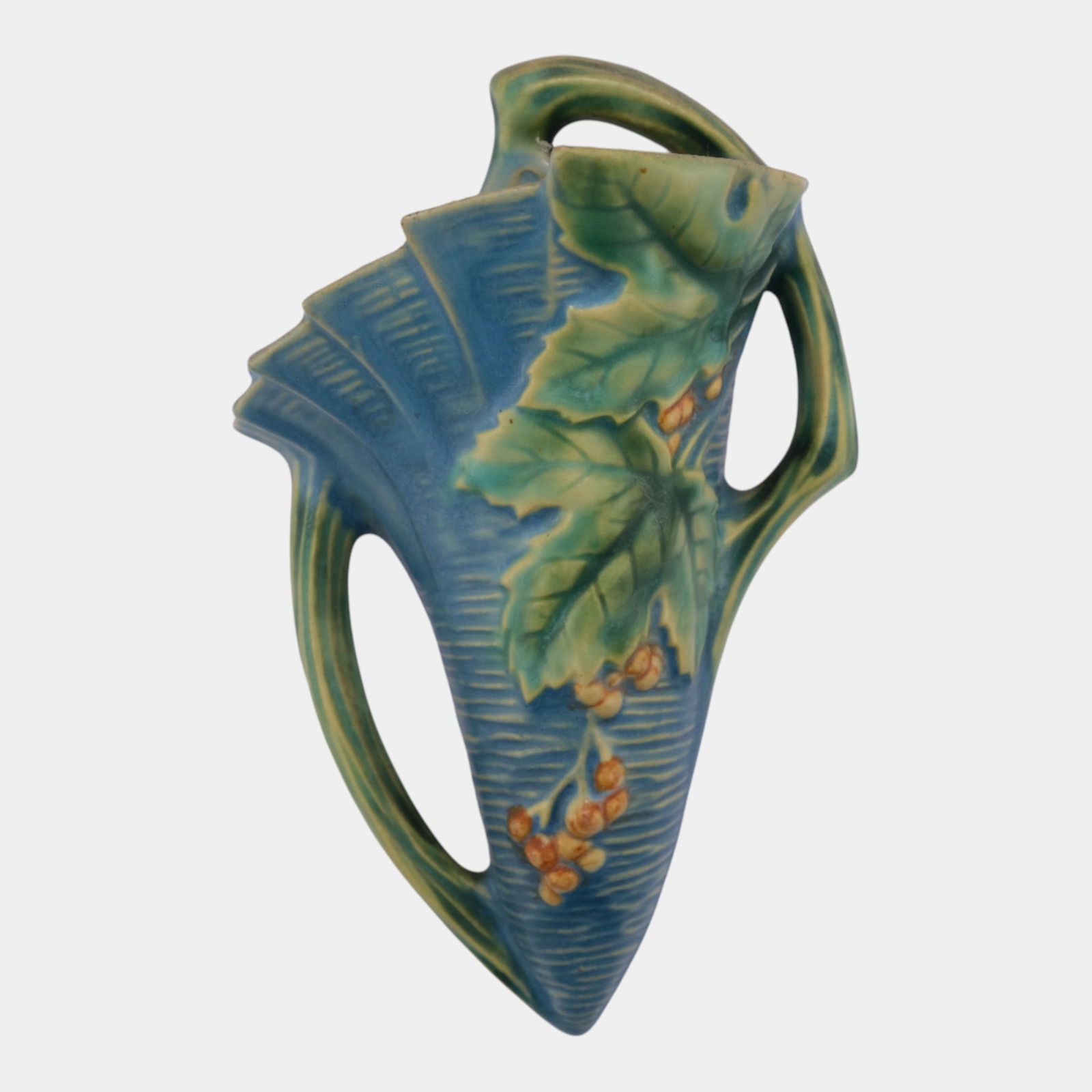 Roseville Bushberry Blue 1941 Vintage Art Pottery Ceramic Wall Pocket 1291-8 (1 of 6)